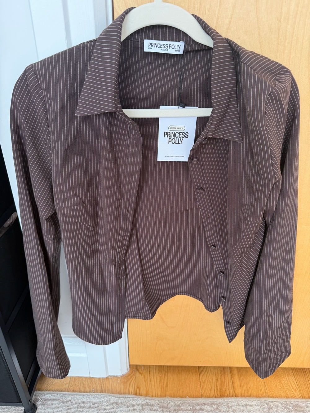 Princess Polly Brown Pinstripe Button-Up Blouse